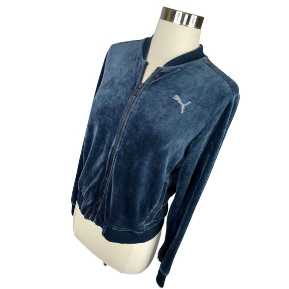 PUMA Dark Bluish Gray Velour Track Jacket - Size Medium - Picture 2 of 5